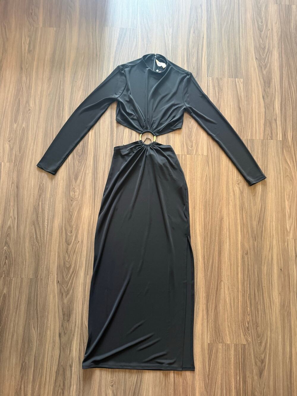 GAP x Cult Gaia Black Ring Cutout Ruched Maxi Dress Size S NWT